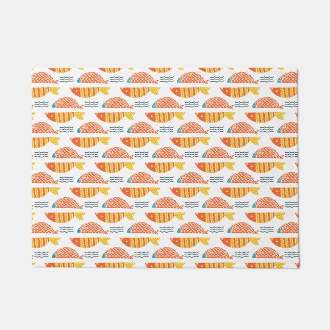 Folk Art Swimming Fish Pattern Doormat (Front)