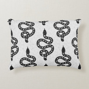 Folk Art Textured Grungy Witchy Snake black white Decorative Cushion