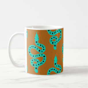 Folk Art Textured Grungy Witchy Snake green orange Coffee Mug