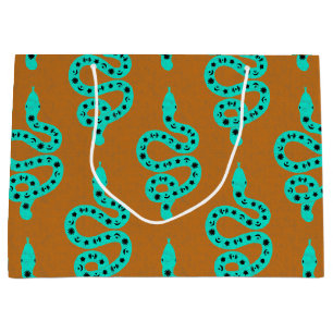 Folk Art Textured Grungy Witchy Snake green orange Large Gift Bag