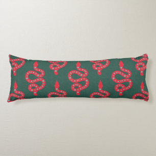 Folk Art Textured Grungy Witchy Snake red green Body Cushion