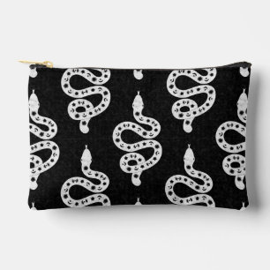 Folk Art Textured Grungy Witchy Snake white black Accessory Pouch