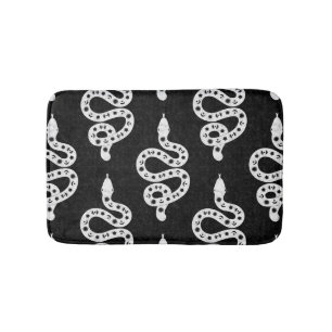 Folk Art Textured Grungy Witchy Snake white black Bath Mat
