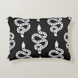 Folk Art Textured Grungy Witchy Snake white black Decorative Cushion