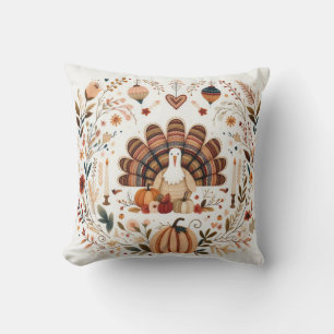 Folk Art Thanksgiving Cushion
