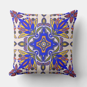Folk Art Tile Outdoor Pillow