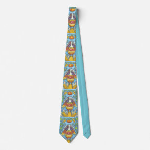 FOLK ART TURKEY, COLORFUL THANKSGIVING HOLIDAY TIE