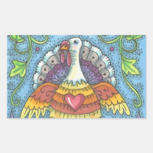 FOLK ART TURKEY, THANKSGIVING BIRD STICKERS Sheet