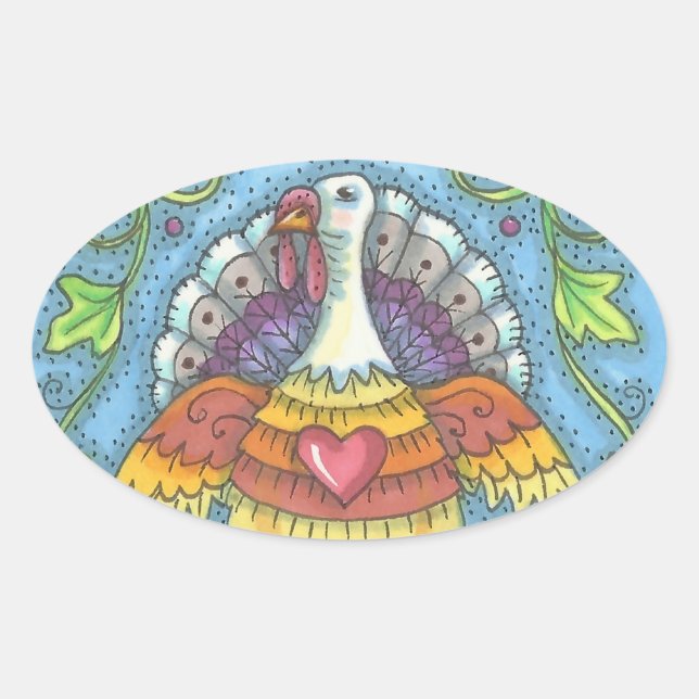 FOLK ART TURKEY, THANKSGIVING BIRD STICKERS Sheet (Front)