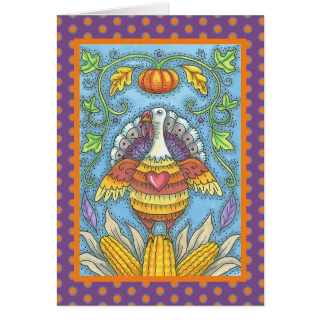 FOLK ART TURKEY THANKSGIVING GREETING CARD Blank (Front)