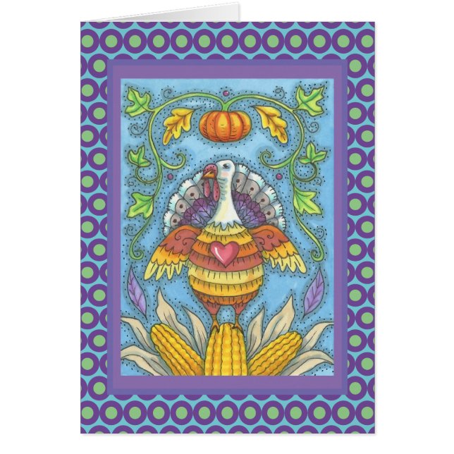 FOLK ART TURKEY THANKSGIVING GREETING CARD Verse (Front)