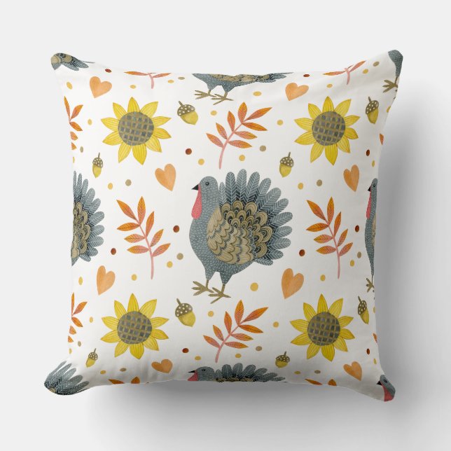 Folk Art Turkeys Cushion (Front)