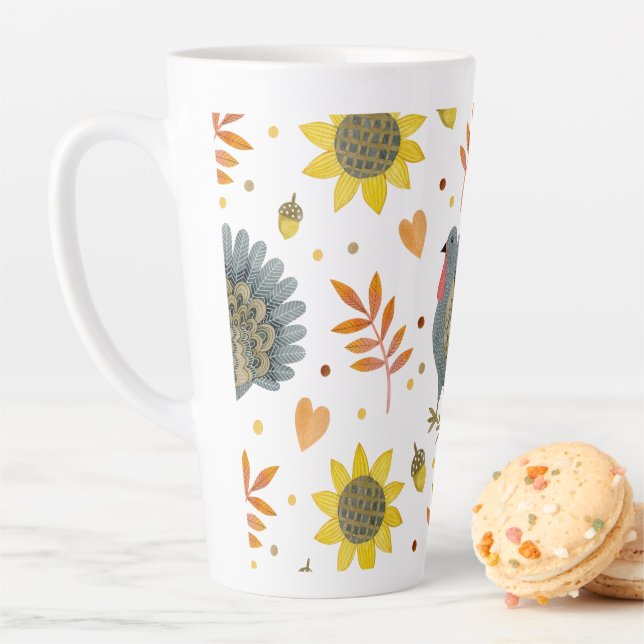 Folk Art Turkeys Latte Mug (In Situ)