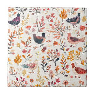 Folk Art Turkeys – Nature Inspired Autumn 2 Ceramic Tile