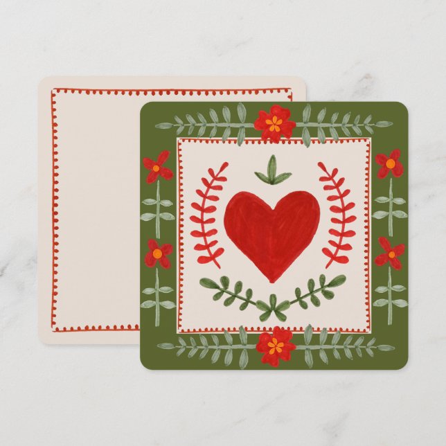 Folk Art Valentine Flat Card (Front/Back)