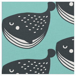 Folk Art Whale on Teal Fabric