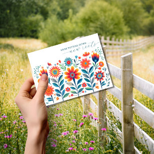 Folk Art Wildflower Moving Announcement Postcard