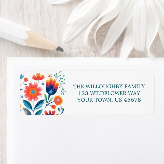 Folk Art Wildflower Return Address Label (Insitu)