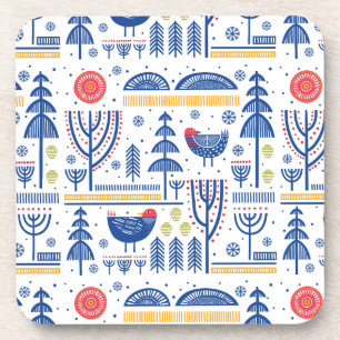 Folk Art Winter Bird Pattern Coaster