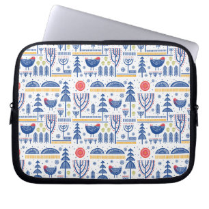 Folk Art Winter Bird Pattern Laptop Sleeve