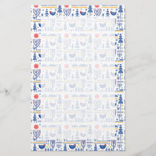 Folk Art Winter Bird Pattern Stationery