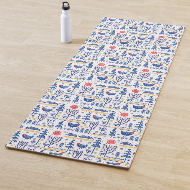 Folk Art Winter Bird Pattern Yoga Mat (In Situ)