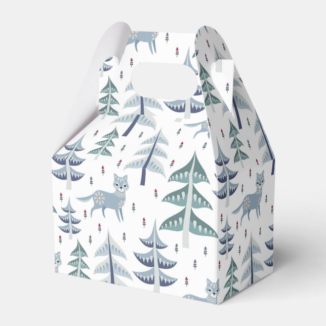 Folk Art Winter Fox and Trees Favour Box (Front Side)