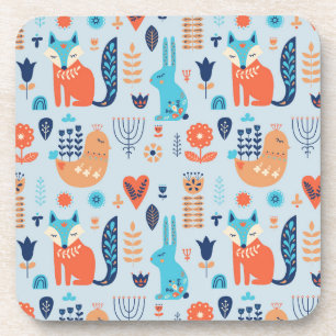 Folk Art Woodland Animal Pattern Coaster