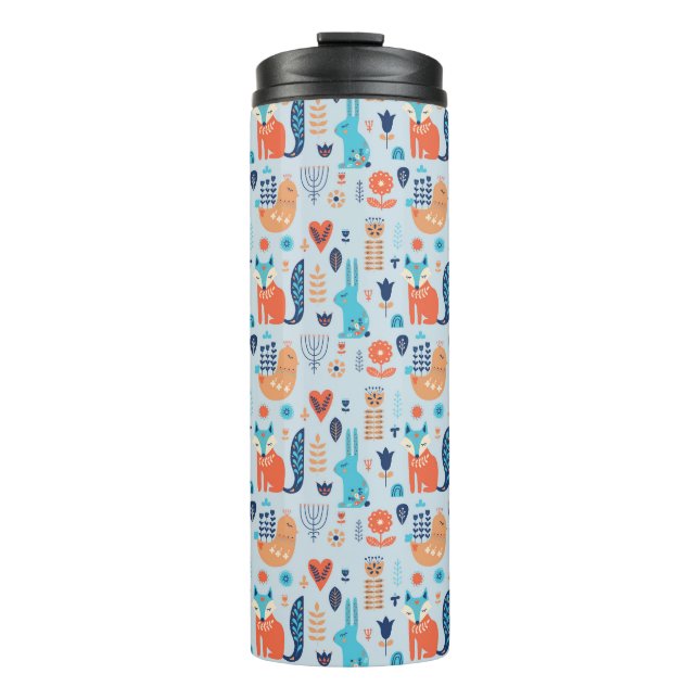 Folk Art Woodland Animal Pattern Thermal Tumbler (Front)