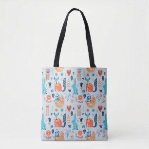 Folk Art Woodland Animal Pattern Tote Bag