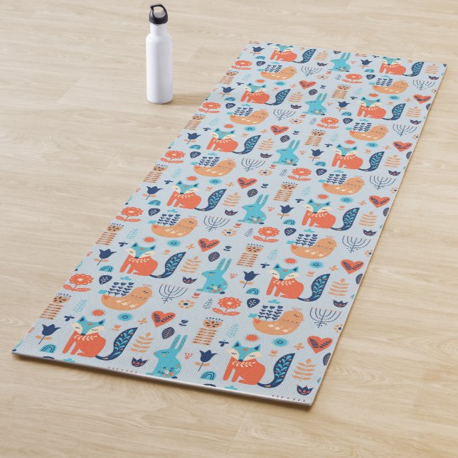 Folk Art Woodland Animal Pattern Yoga Mat (In Situ)