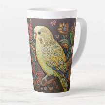 Folk Art Yellow Parakeet with Paisley and Flowers