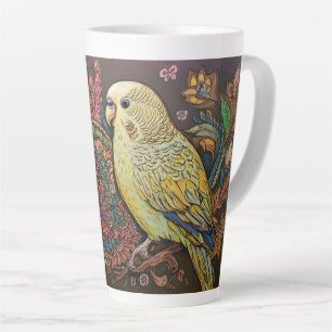 Folk Art Yellow Parakeet with Paisley and Flowers Latte Mug