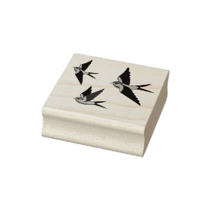Folk bird, swallow tail bird, three flying birds rubber stamp