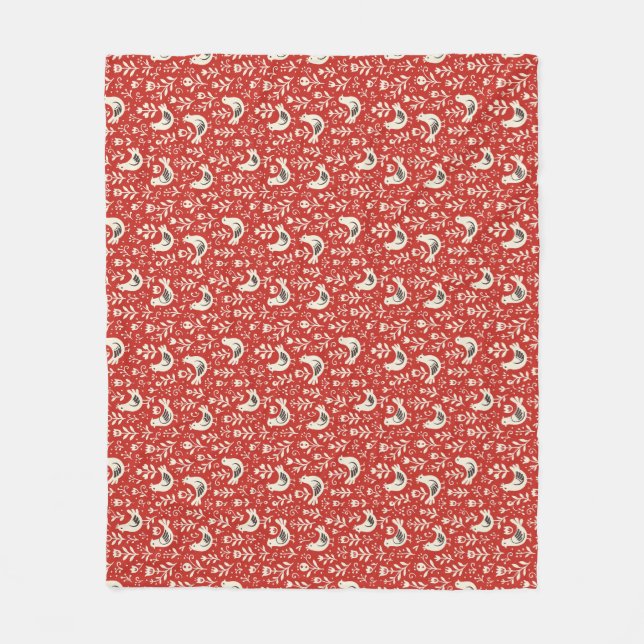 Folk Birds Seamless Pattern Fleece Blanket (Front)