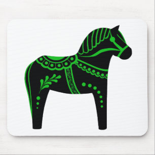 Folk black/green Dala horse, Folk Friesian Mouse Pad