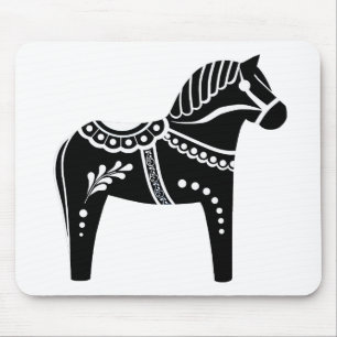 Folk black/white Dala horse, Folk Friesian Mouse Pad