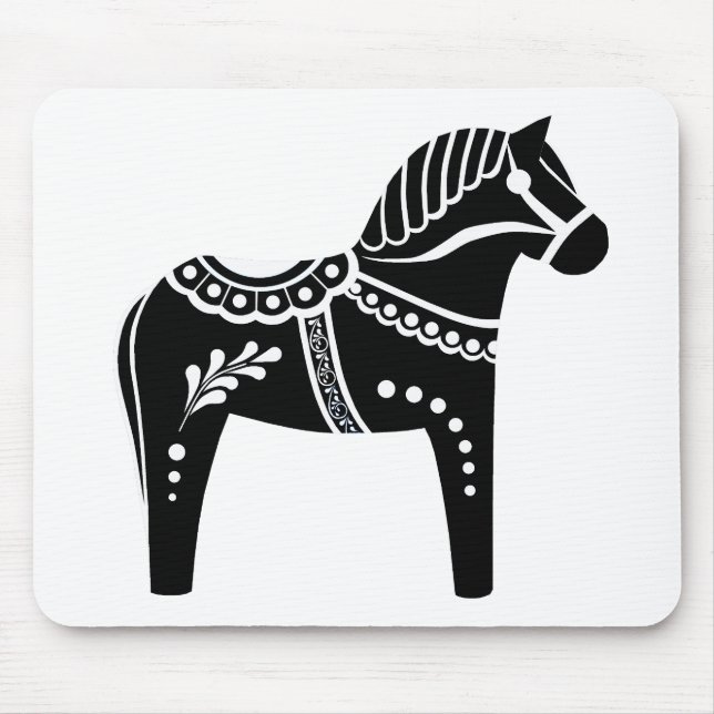 Folk black/white Dala horse, Folk Friesian Mouse Pad (Front)