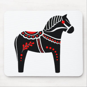 Folk black/white/red Dala horse, Folk Friesian Mouse Pad