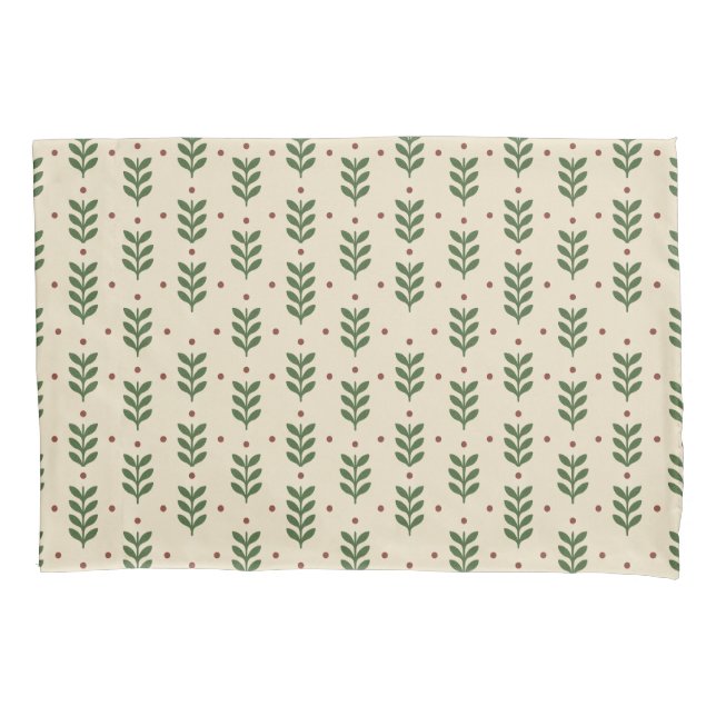 Folk Botanical Leaves Seamless Pattern Pillowcase (Front-Left)