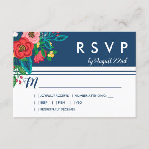 Folk Bouquet - Blue Boho RSVP Card