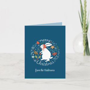 Folk Bunny Rabbit Christmas  Thank You Card