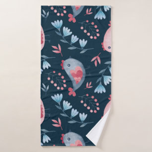 Folk Chickens: Watercolor Seamless Pattern. Bath Towel