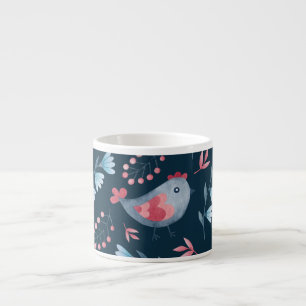 Folk Chickens: Watercolor Seamless Pattern. Espresso Cup