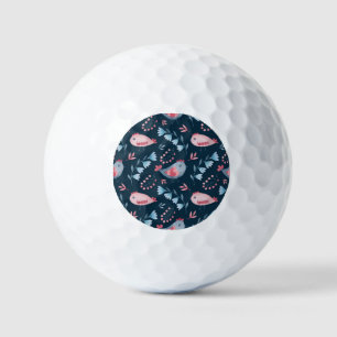 Folk Chickens: Watercolor Seamless Pattern. Golf Balls