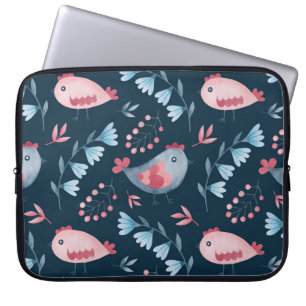 Folk Chickens: Watercolor Seamless Pattern. Laptop Sleeve