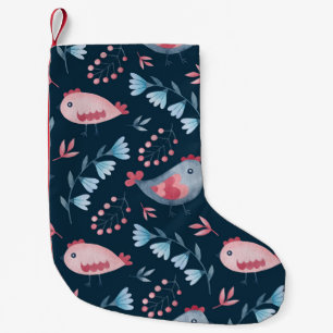 Folk Chickens: Watercolor Seamless Pattern. Small Christmas Stocking
