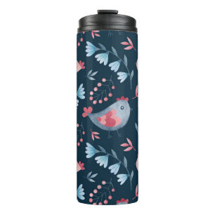 Folk Chickens: Watercolor Seamless Pattern. Thermal Tumbler