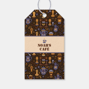 Folk coffee badge — cocoa, caramel & slate gift tags