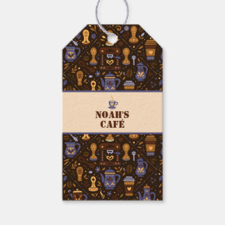 Folk coffee badge — cocoa, caramel & slate gift tags